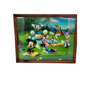 VTG Disney Mickey & Friends Framed Art Print – Donald Duck & Goofy Picnic Scene
